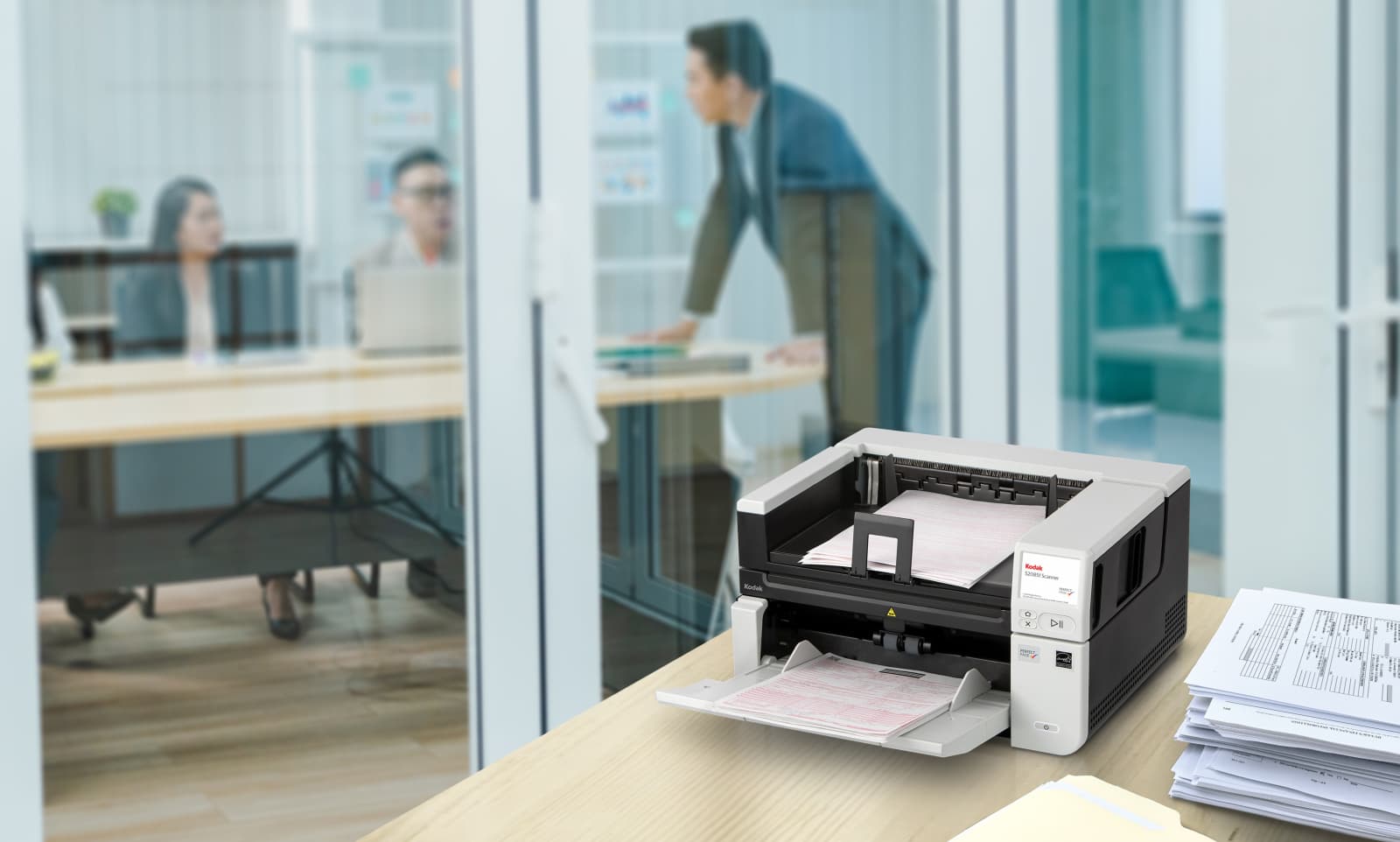 A Paper2Cloud document scanner installed and in use in an office